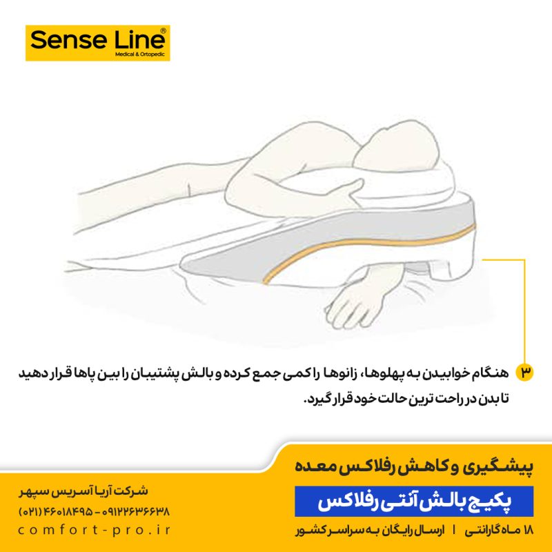 پکیج بالش آنتی رفلاکس سنس لاین، بالش آنتی رفلاکس سنس لاین، خوابیدن به پهلوی چپ، خوابیدن به شانه چپ، خرید بالش رفلاکس، بالش آنتی رفلاکس، رفلاکس معده، جلوگیری از رفلاکس معده، درمان رفلاکس، بالش طبی، آپنه خواب، بالش آپنه، بالش رفلاکس بزرگسال،